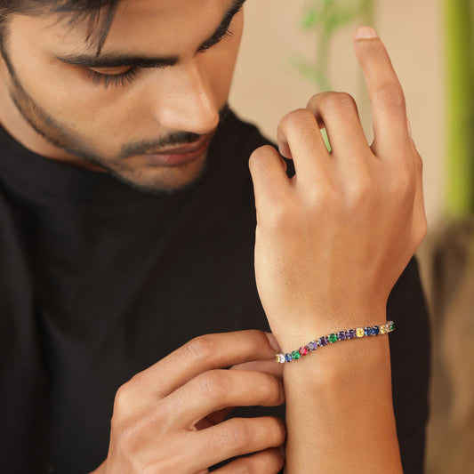 5mm Round Cut Multicolored Tennis Bracelet