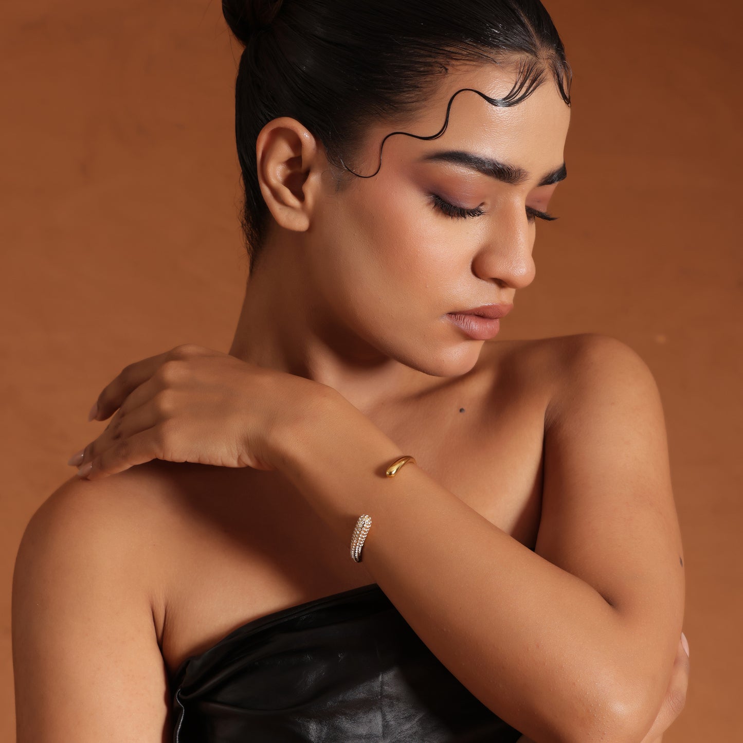 Viny 18K Gold Plated CZ Cuff Bracelet