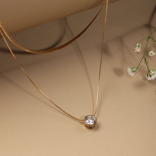 Double Layered Rhinestone Neck Chain Pendant