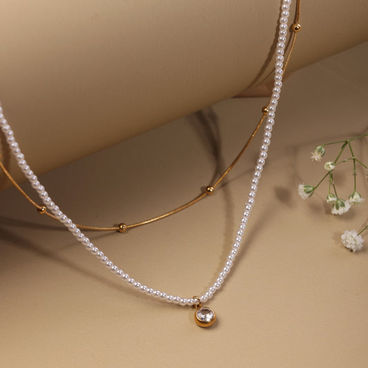 Double Layer Pearl Beaded Neck Chain Pendant