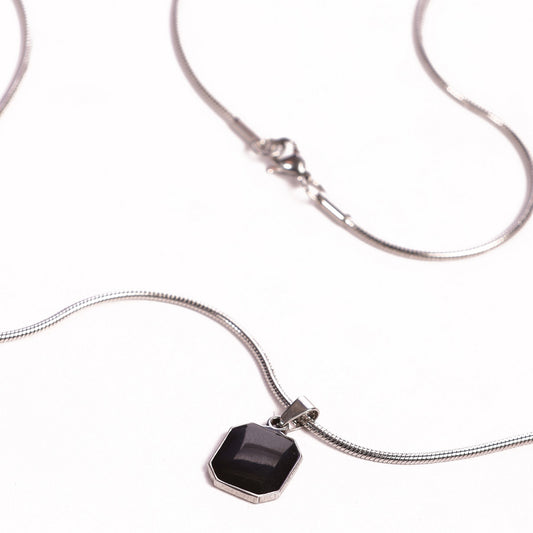 Square Silver Pendant With Chain