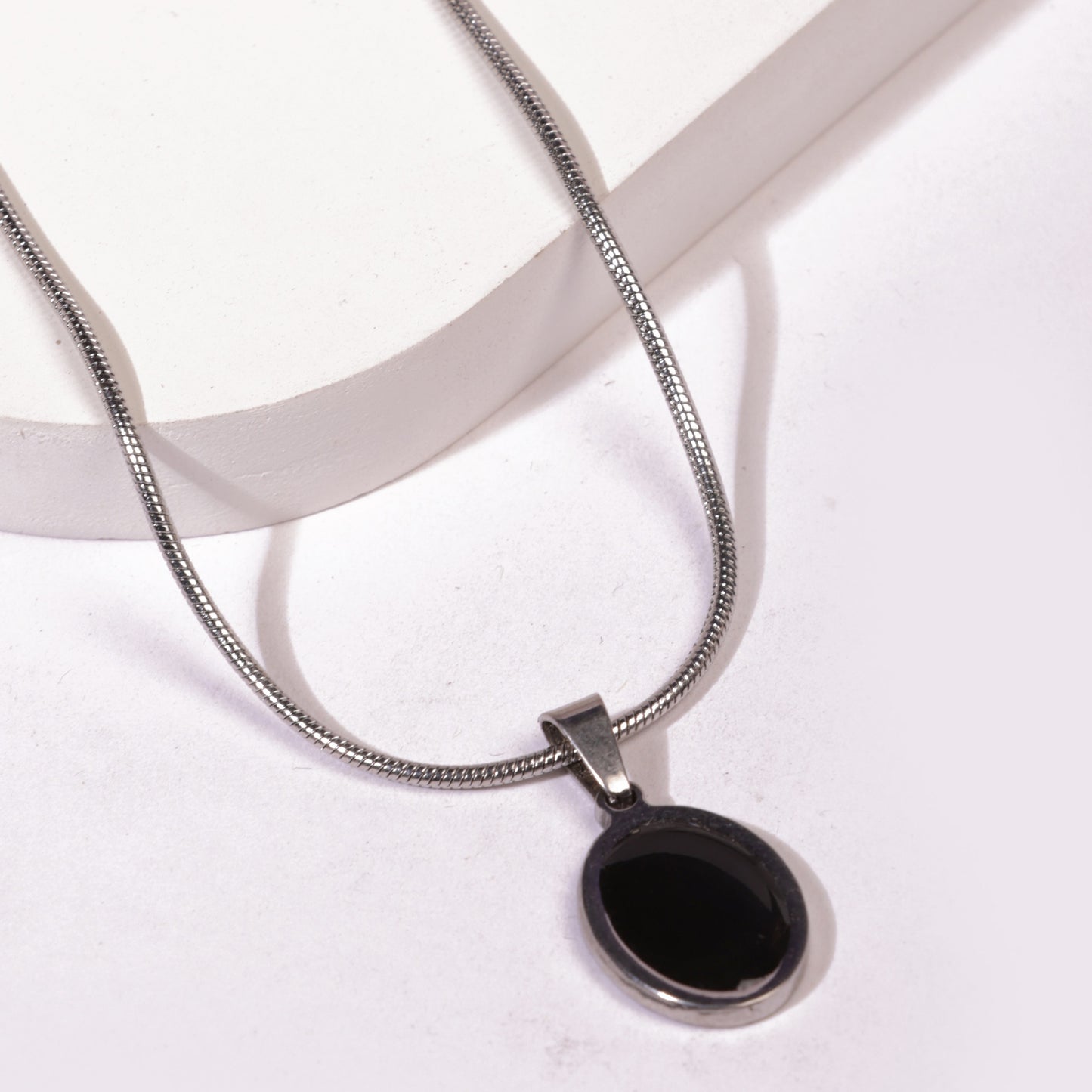 Oval Silver Pendant With Chain