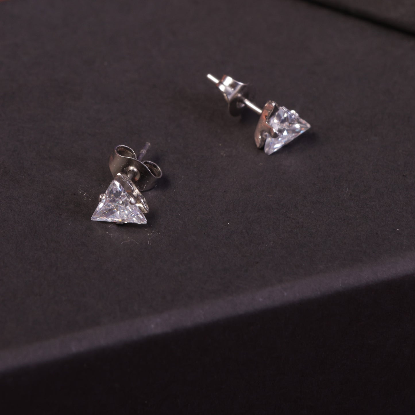 Triangular White Stone Silver-Plated CZ Earrings