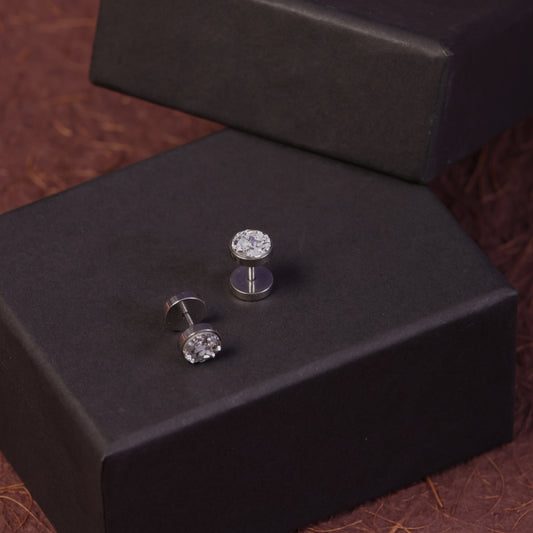 Round Solitaire Silver Stud Earrings