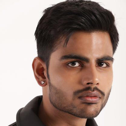 Triangular White Stone Silver-Plated CZ Earrings