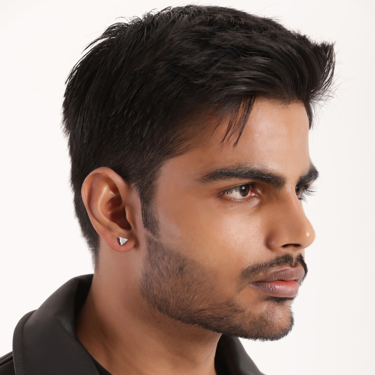 Triangular White Stone Silver-Plated CZ Earrings