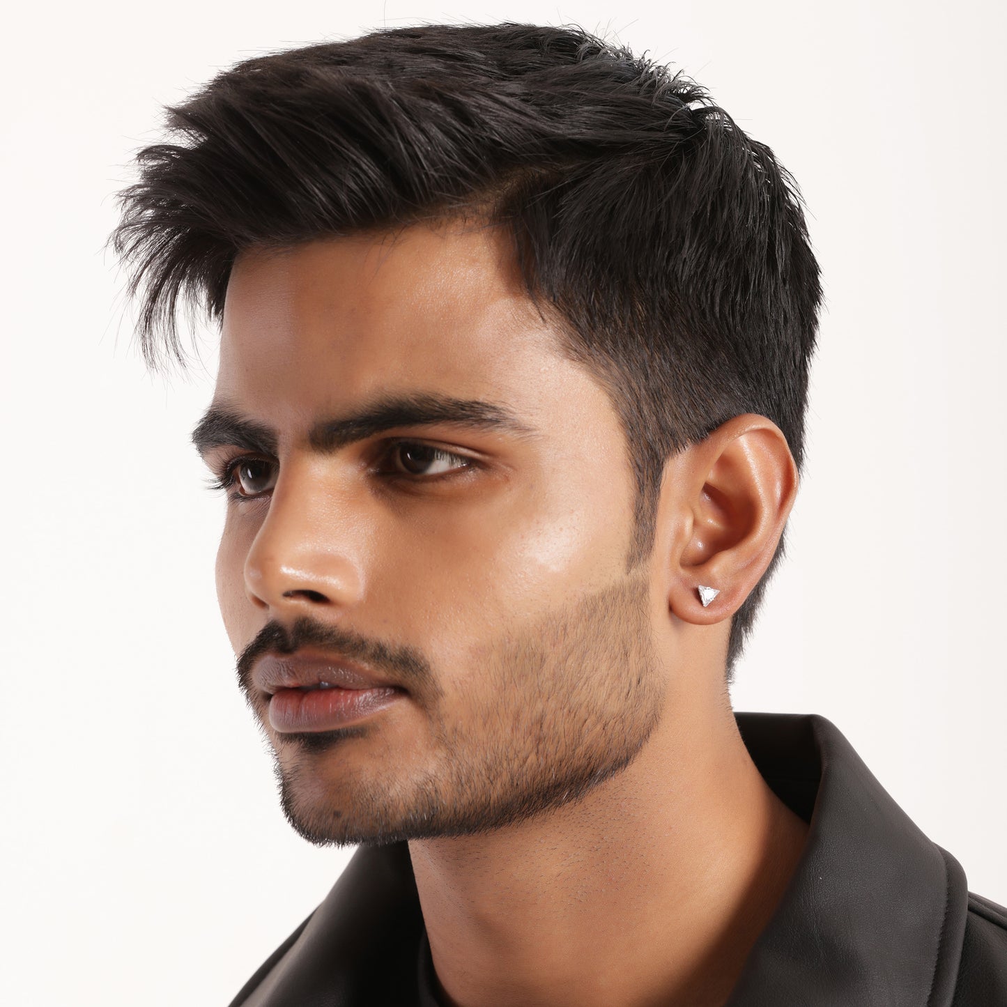 Triangular White Stone Silver-Plated CZ Earrings