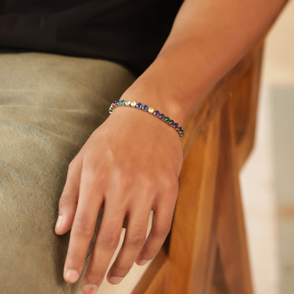 5mm Round Cut Multicolored Tennis Bracelet