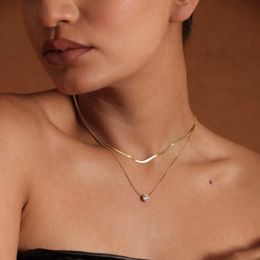 Double Layered Rhinestone Neck Chain Pendant