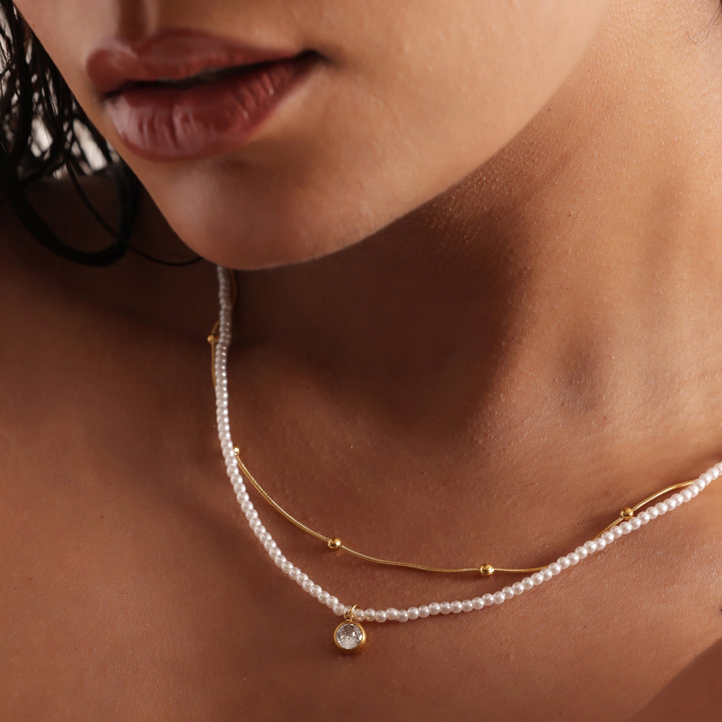 Double Layer Pearl Beaded Neck Chain Pendant