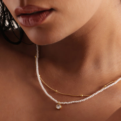 Double Layer Pearl Beaded Neck Chain Pendant