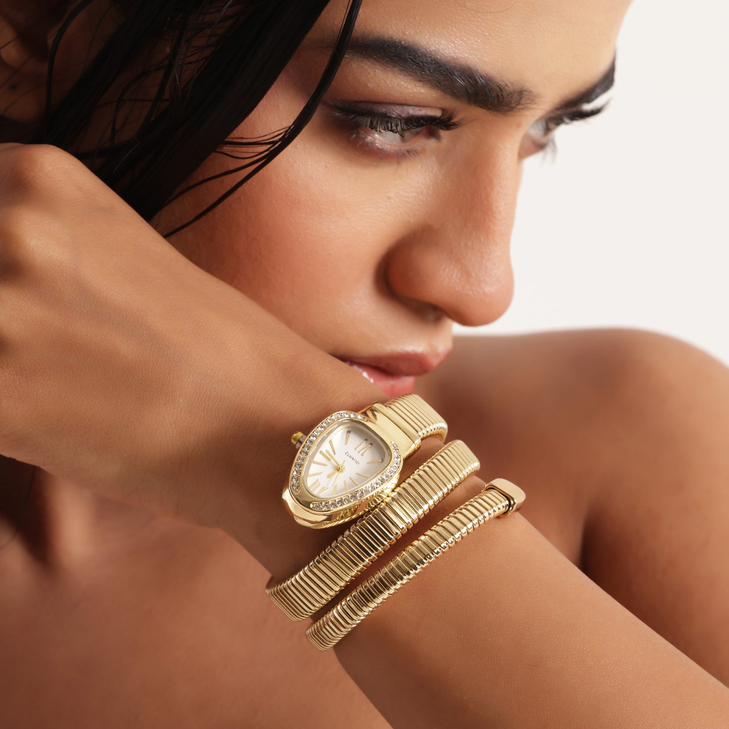 Serpentine Gold-Plated Snake Watch Bracelet