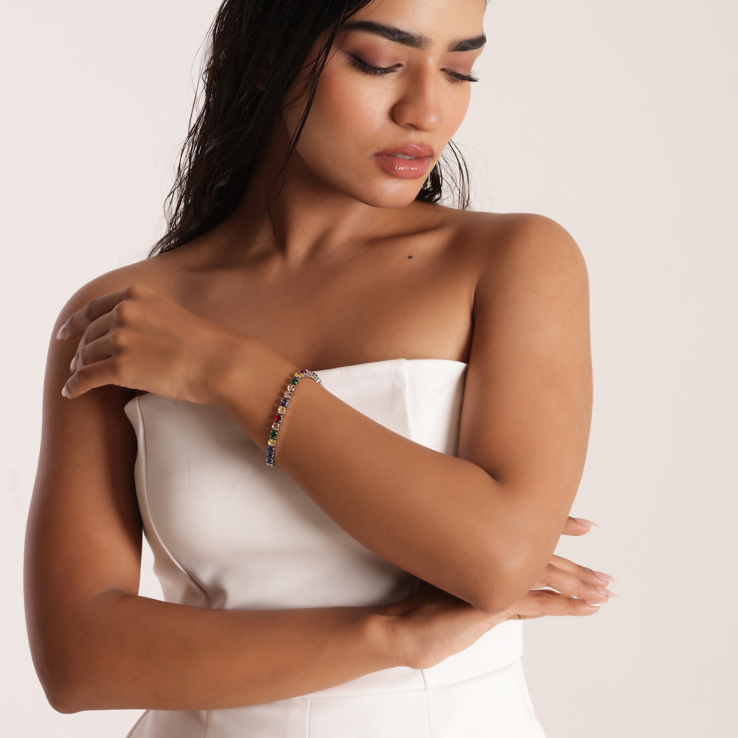 5mm Round Cut Multicolored Tennis Bracelet