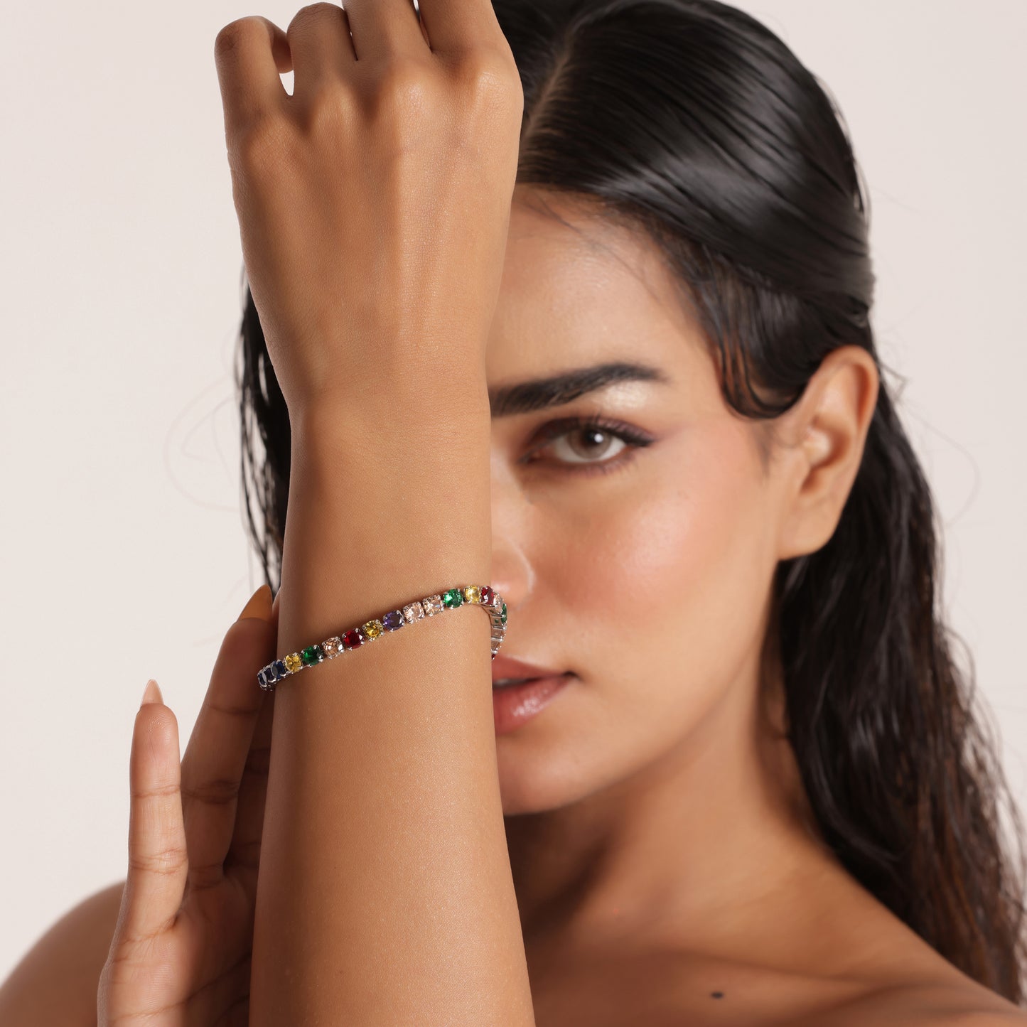 5mm Round Cut Multicolored Tennis Bracelet