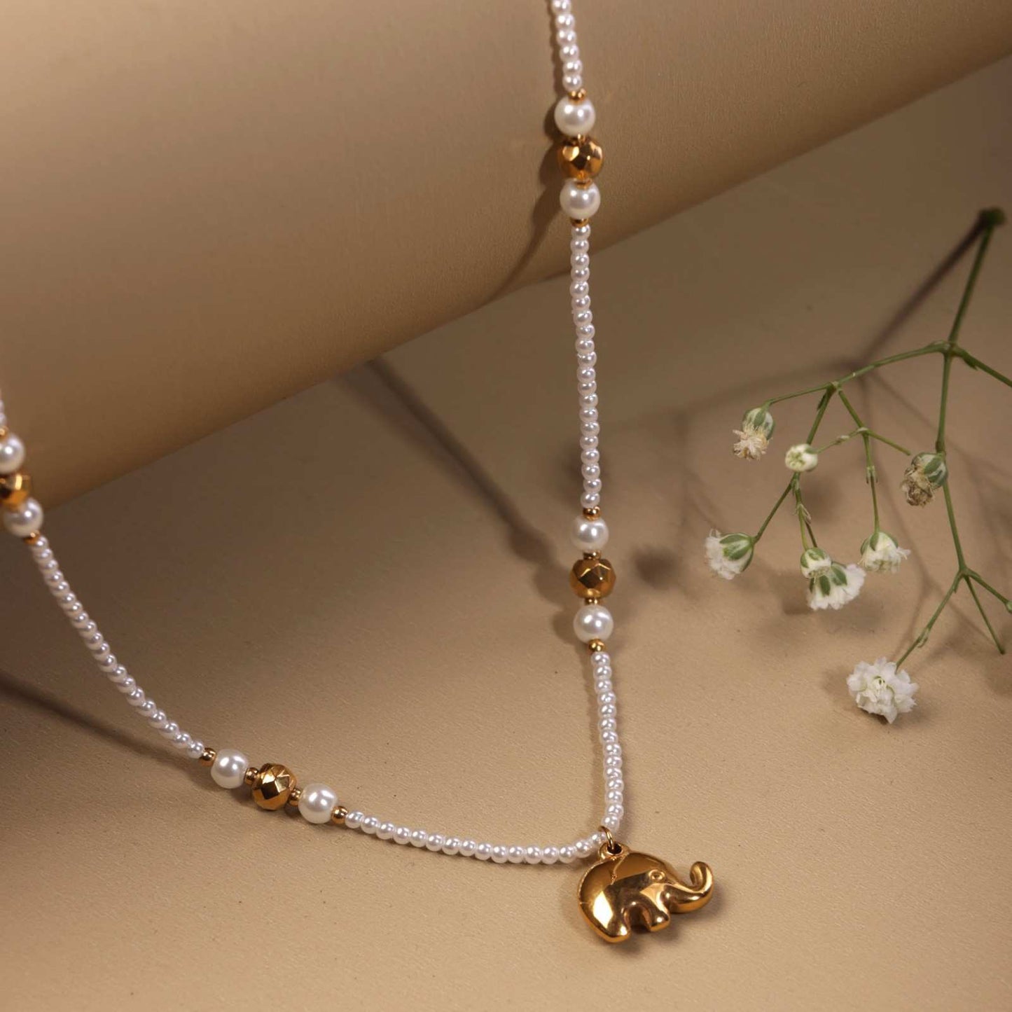 Elephant Pearls Beaded Neck Chain Pendant