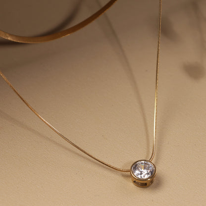 Double Layered Rhinestone Neck Chain Pendant