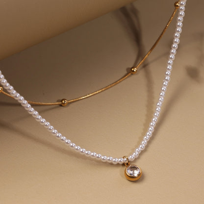 Double Layer Pearl Beaded Neck Chain Pendant