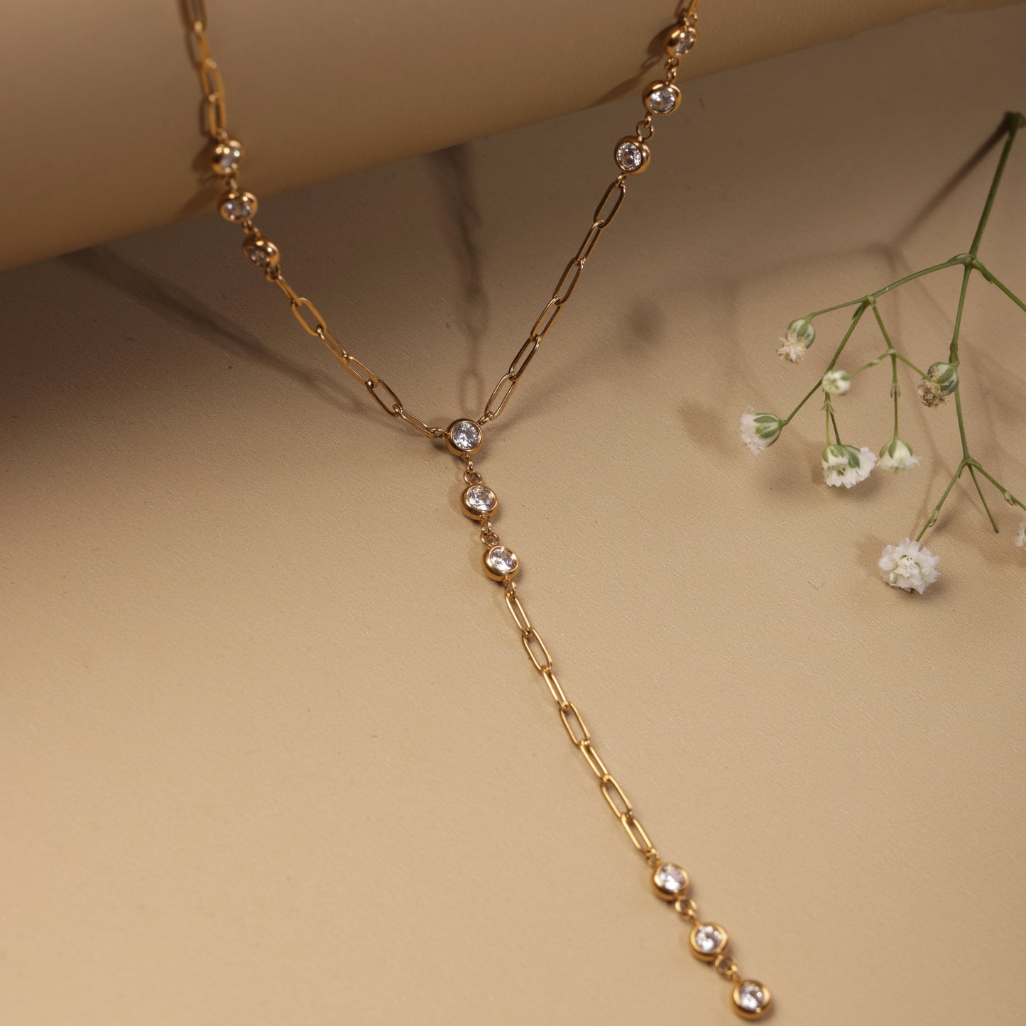 Sparkling Stone Y-Chain Necklace