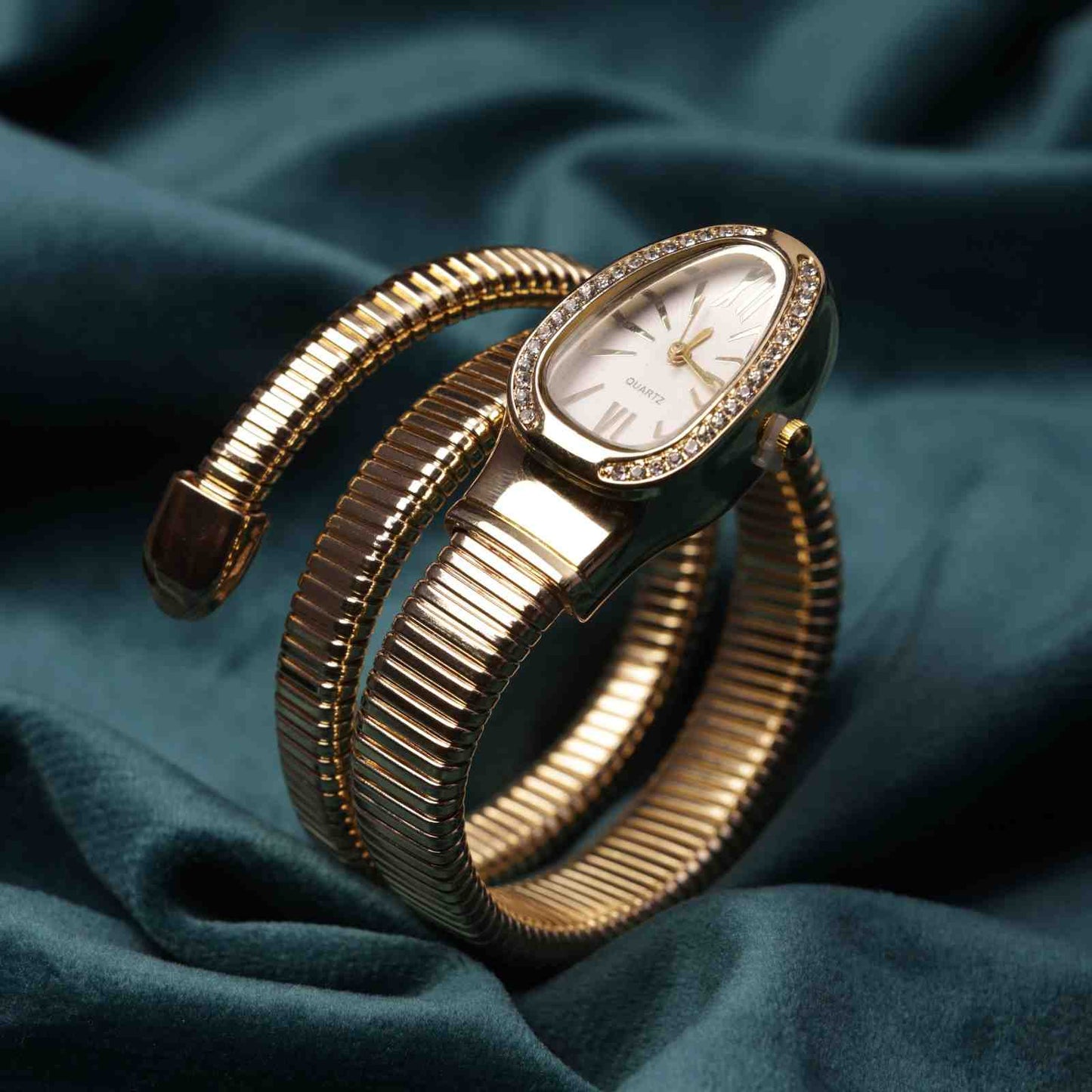 Serpentine Gold-Plated Snake Watch Bracelet
