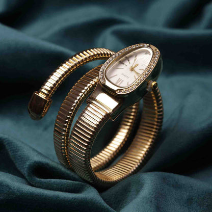 Serpentine Gold-Plated Snake Watch Bracelet