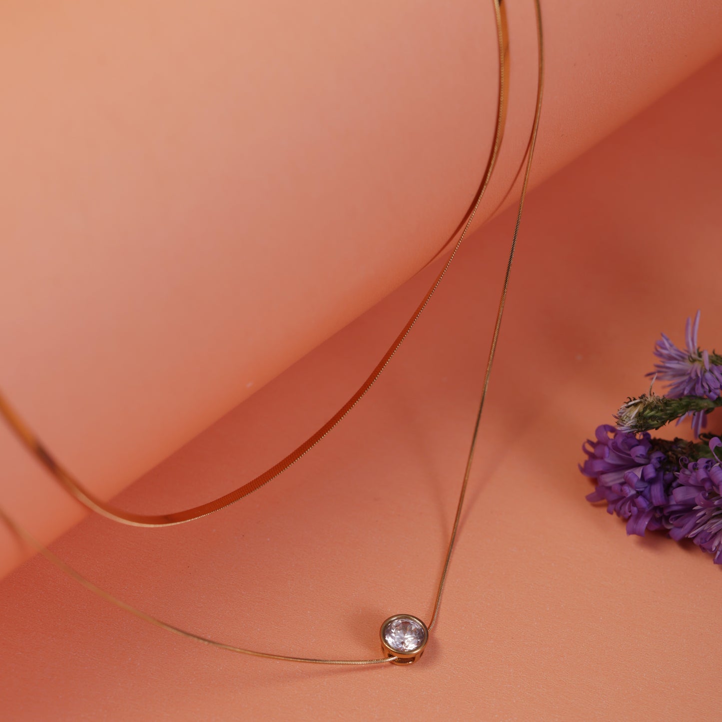 Double Layered Rhinestone Neck Chain Pendant