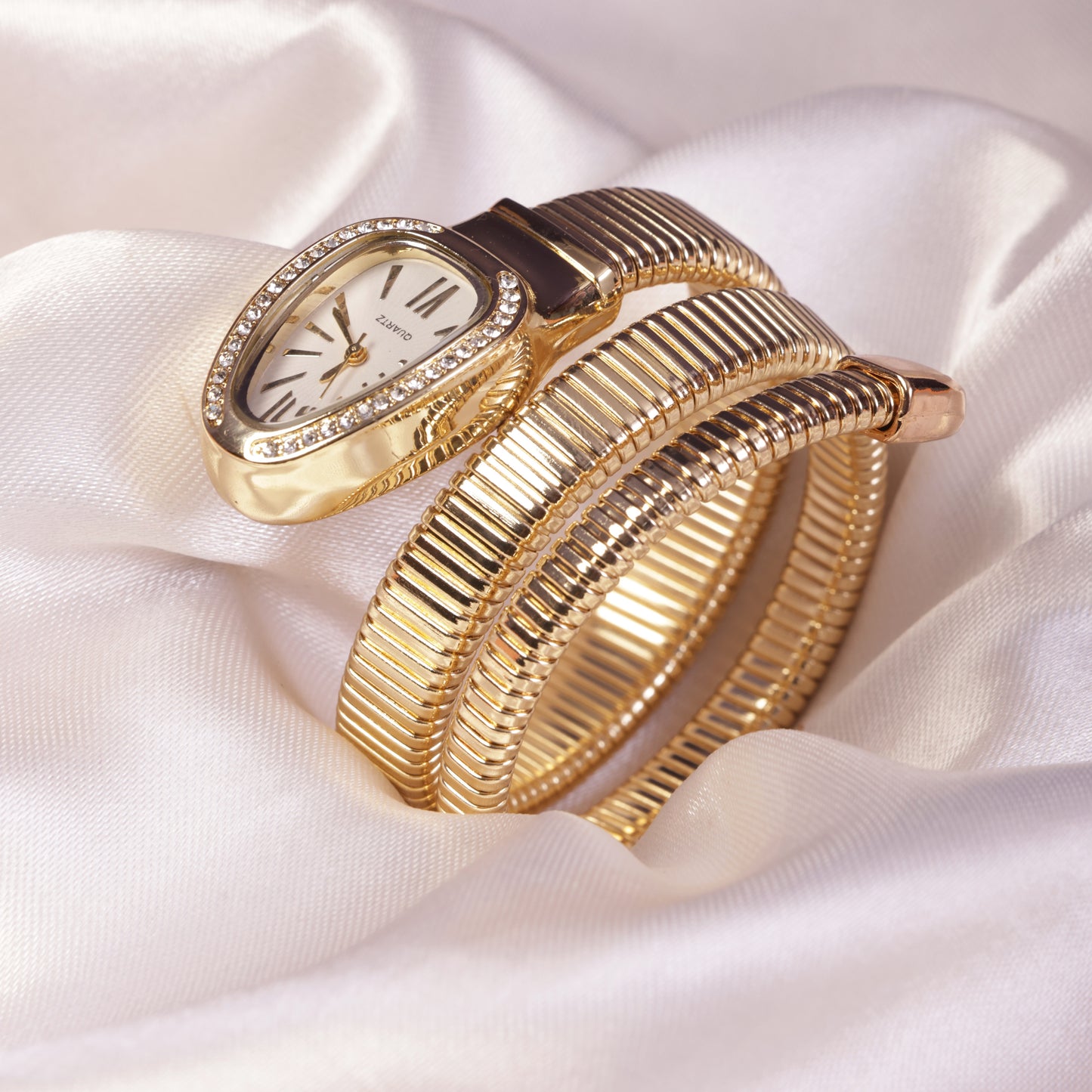 Serpentine Gold-Plated Snake Watch Bracelet