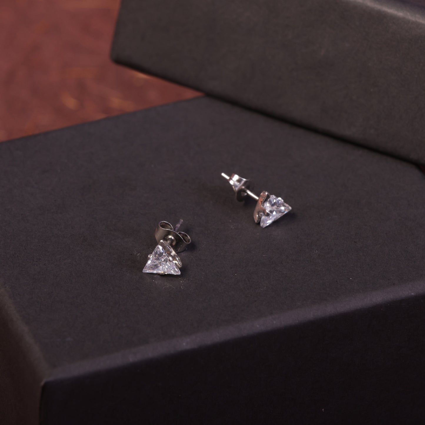 Triangular White Stone Silver-Plated CZ Earrings