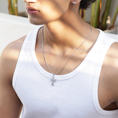 Zircon Cross Pendant With Chain