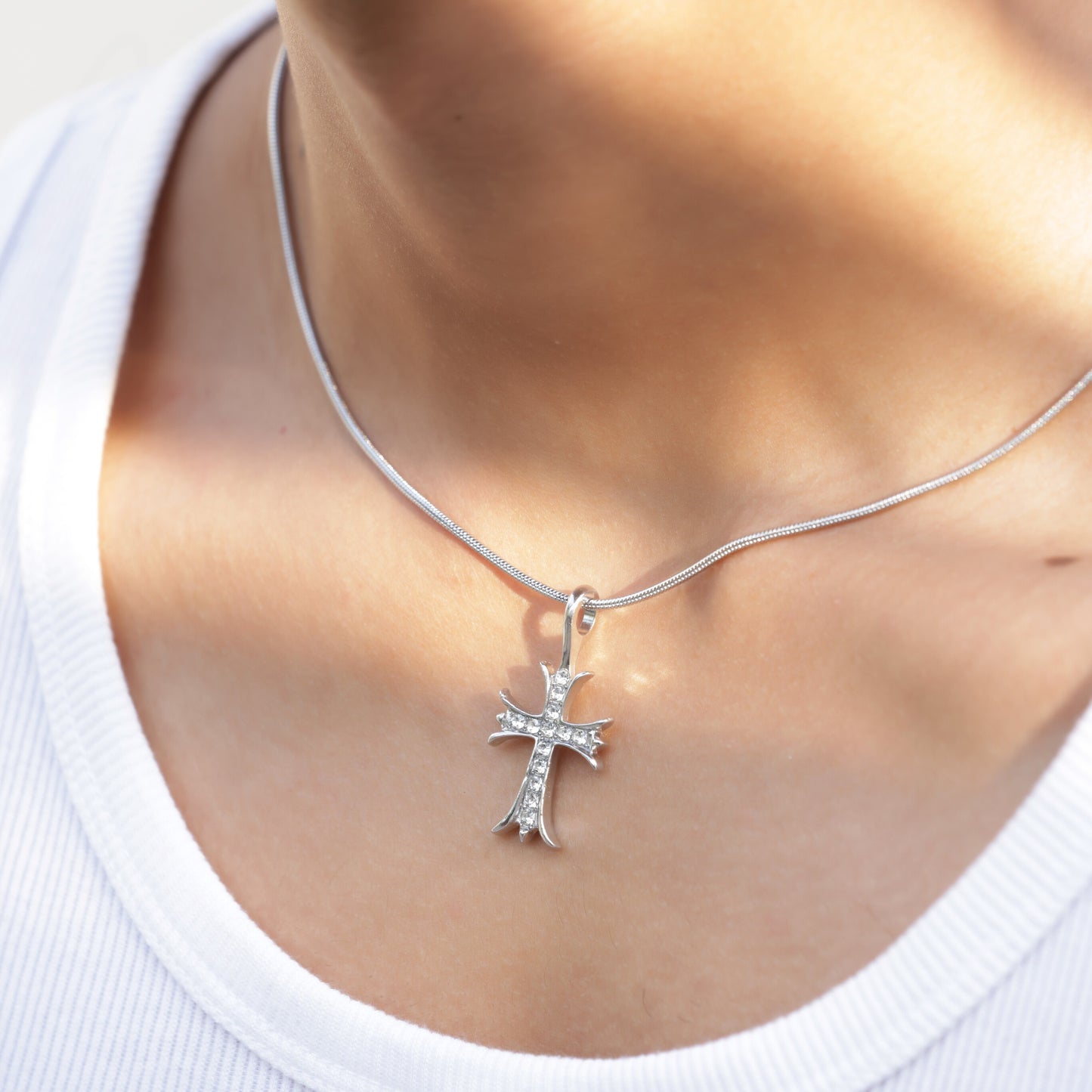 Zircon Cross Pendant With Chain