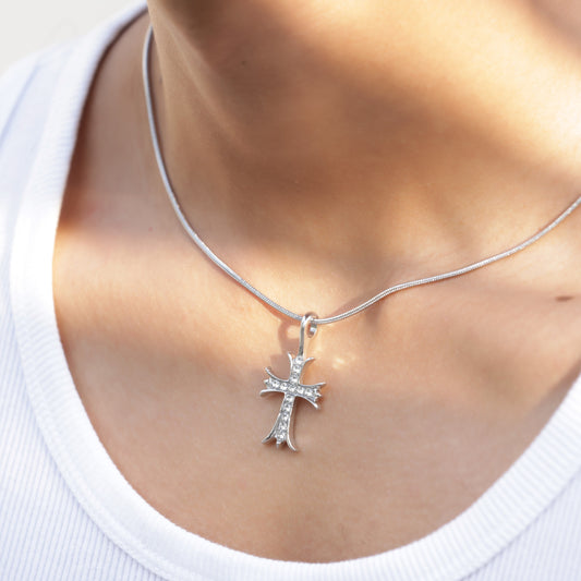 Zircon Cross Pendant With Chain