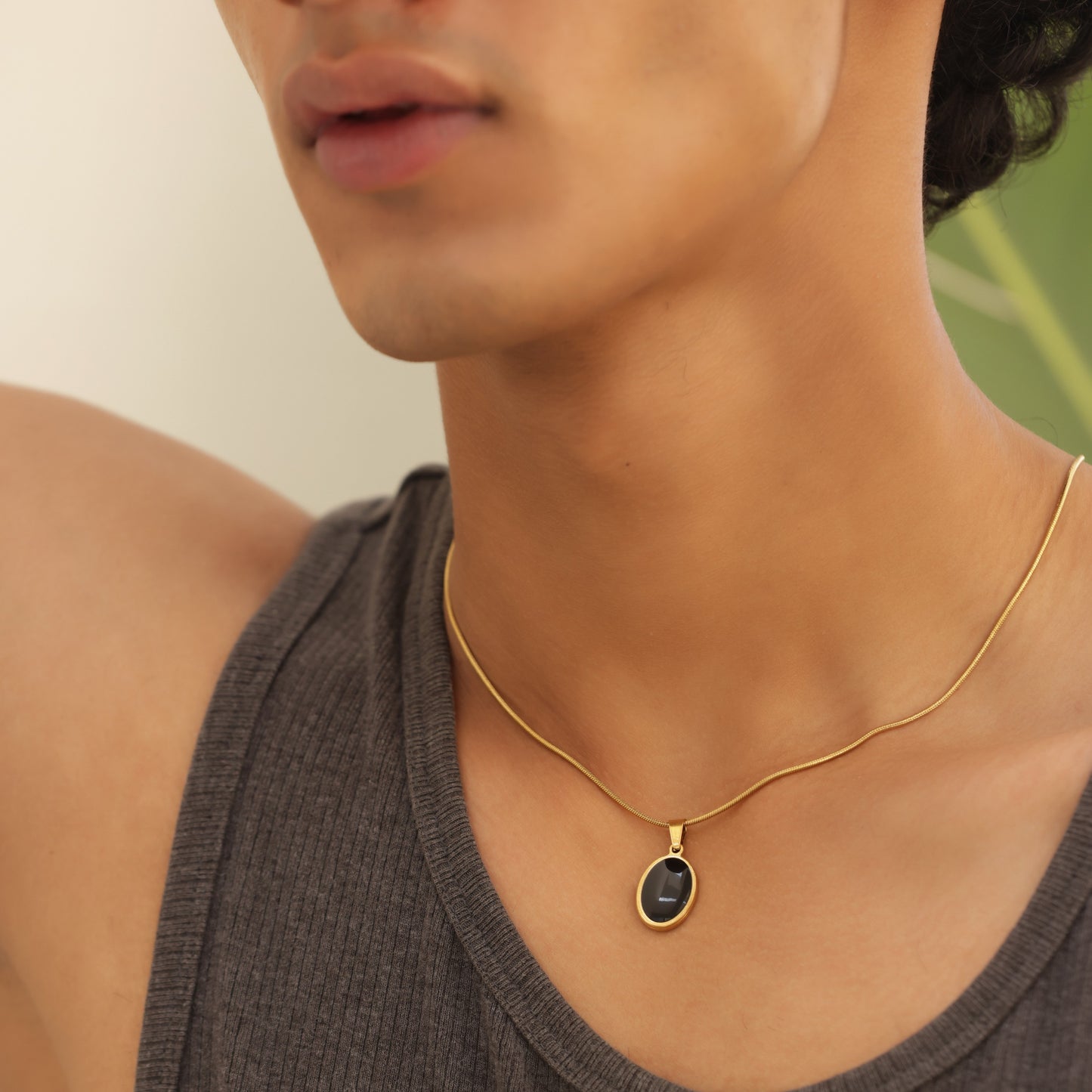 Oval Gold Pendant With Chain