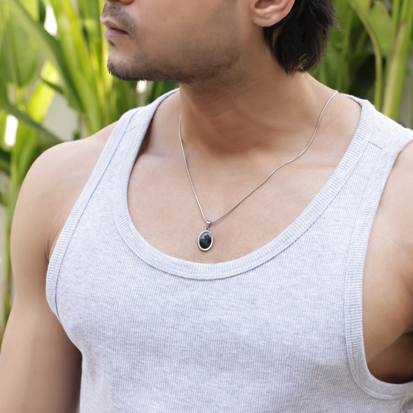 Oval Silver Pendant With Chain