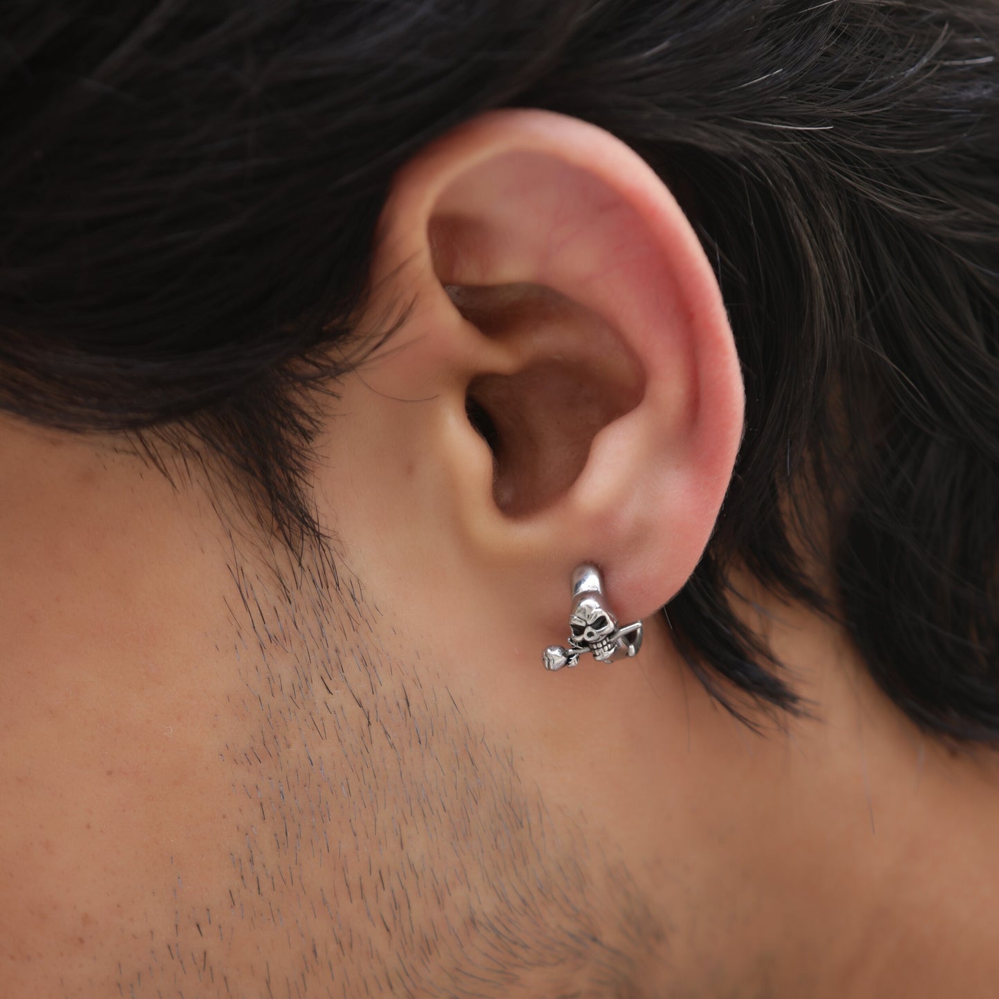 Skull Hoop Earrings - Non-Pierced