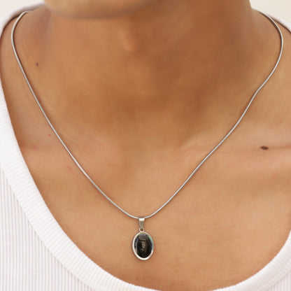 Oval Silver Pendant With Chain