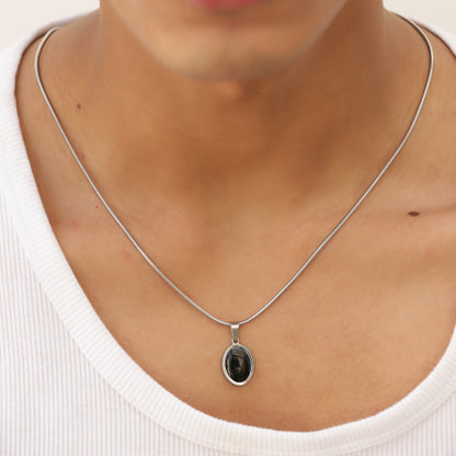 Oval Silver Pendant With Chain