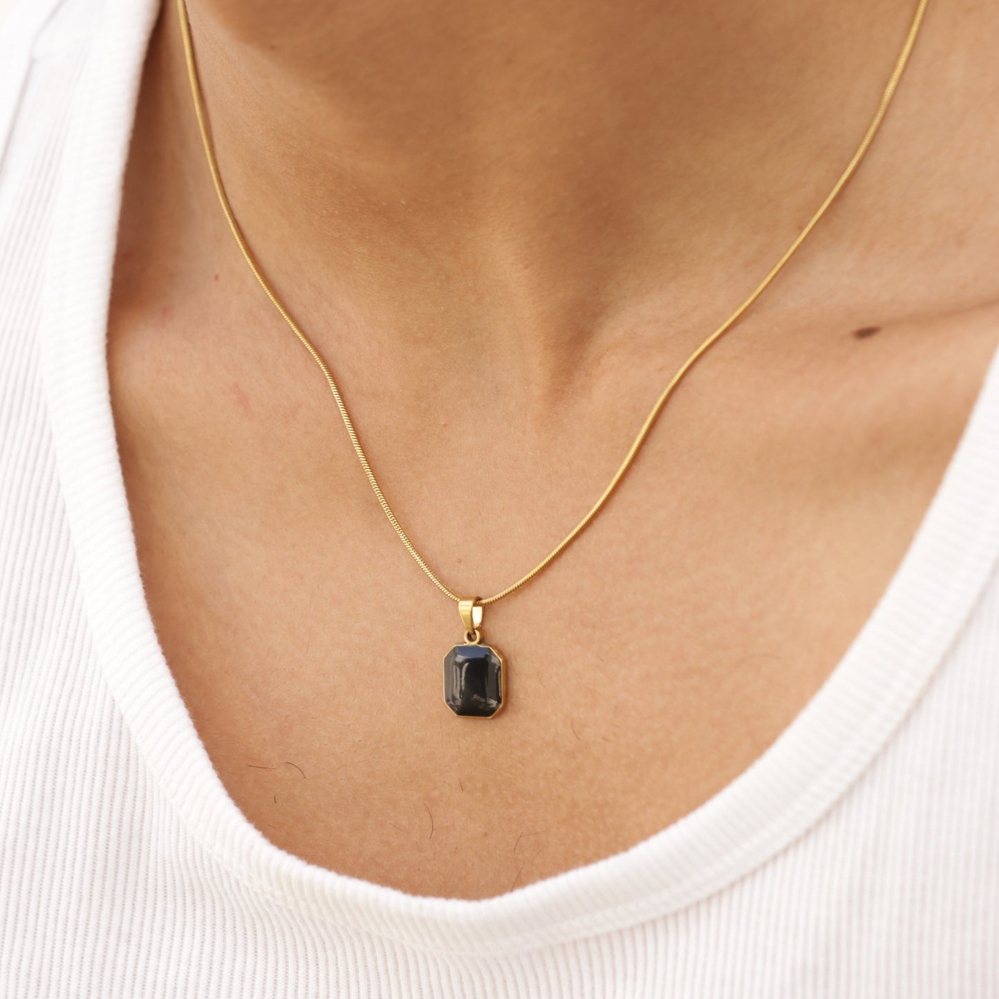 Square Gold Pendant With Chain