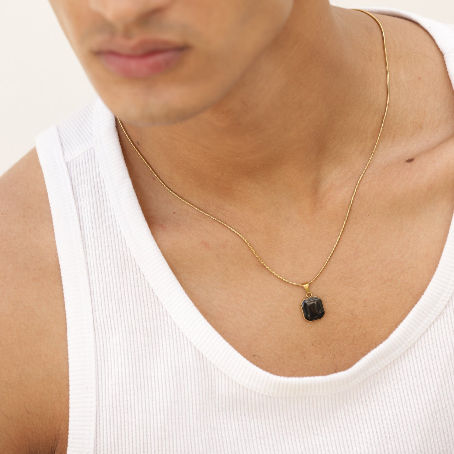 Square Gold Pendant With Chain