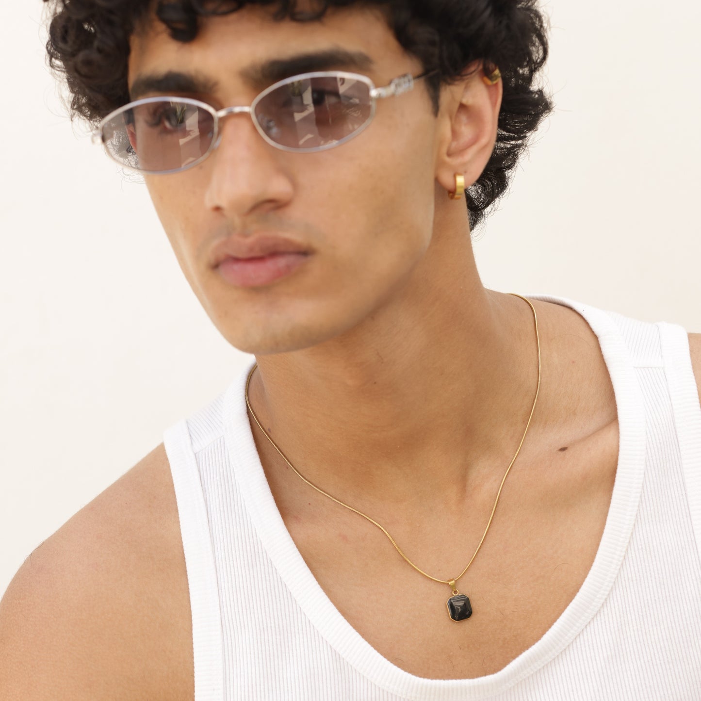 Square Gold Pendant With Chain