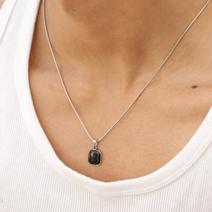 Square Silver Pendant With Chain