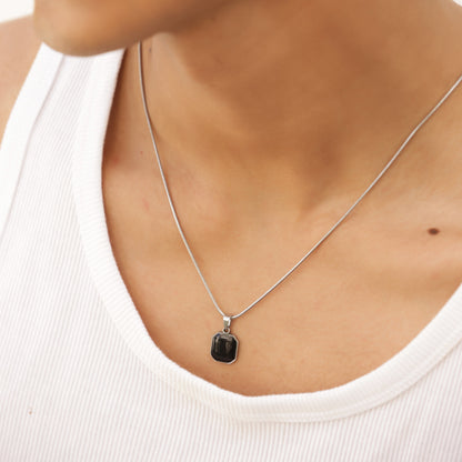 Square Silver Pendant With Chain