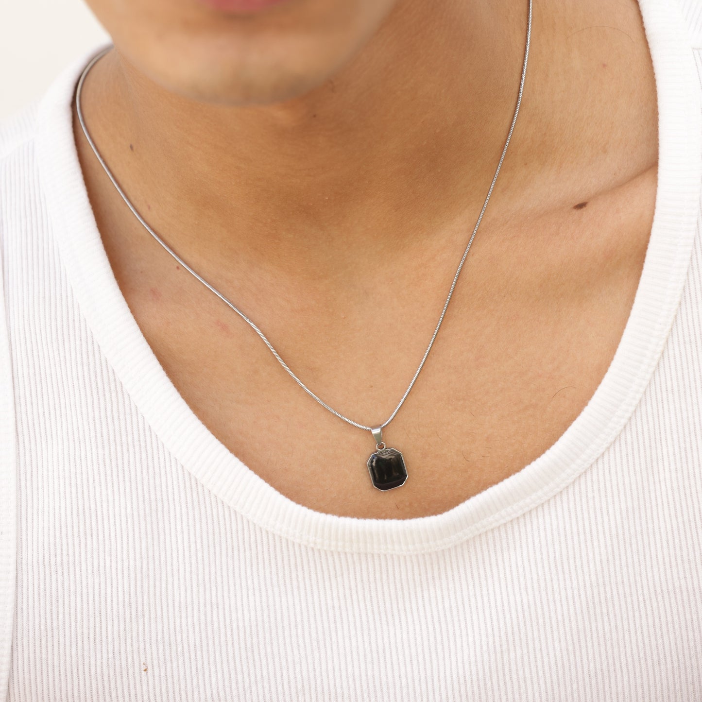 Square Silver Pendant With Chain