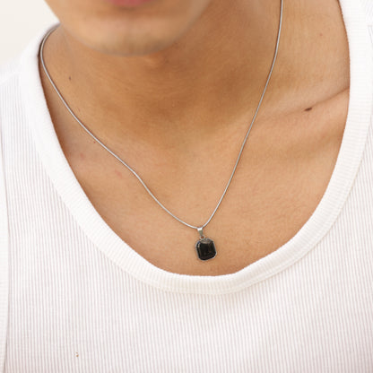 Square Silver Pendant With Chain
