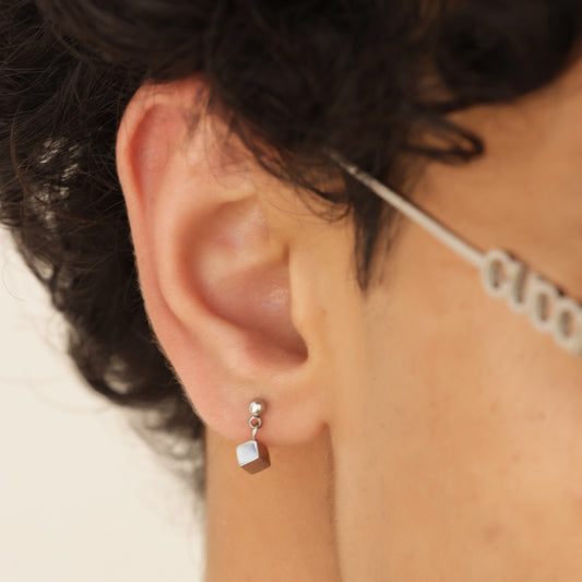 Hanging Cube Stud Earrings - Pierced