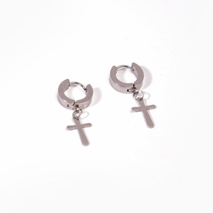 Cross Hoop Earrings - Pierced
