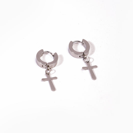 Cross Hoop Earrings - Pierced