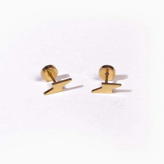 Gold Thunder Stud Earrings - Pierced