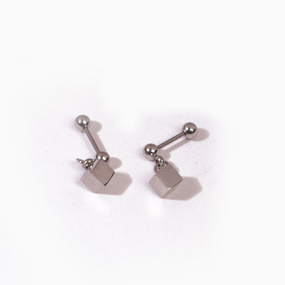 Hanging Cube Stud Earrings - Pierced