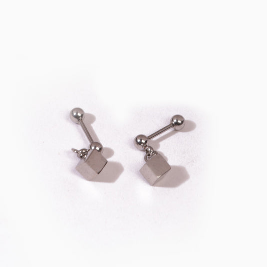Hanging Cube Stud Earrings - Pierced