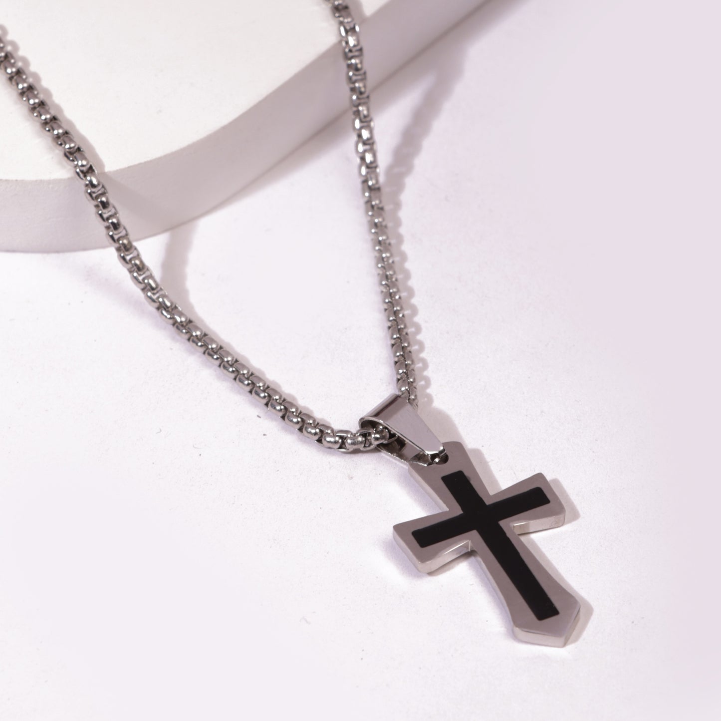 Contour Cross Pendant With Chain
