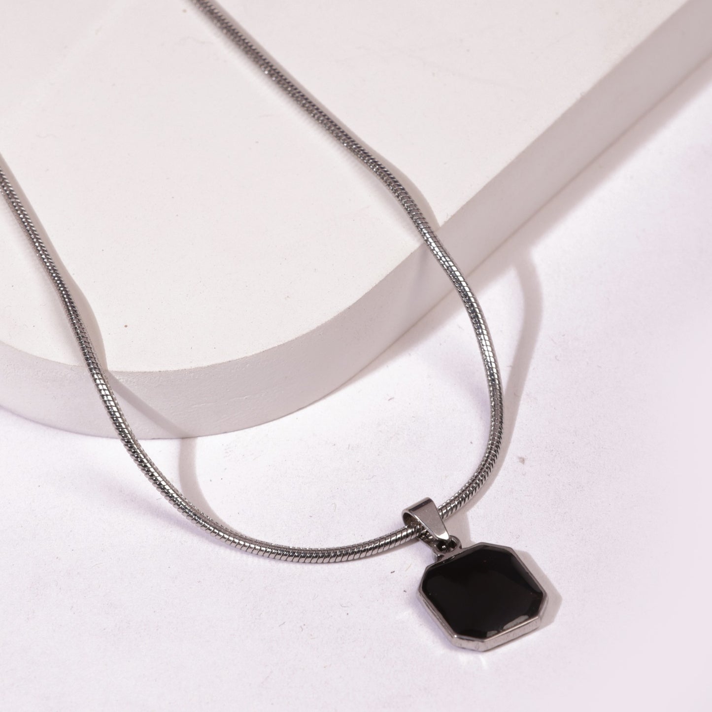Square Silver Pendant With Chain